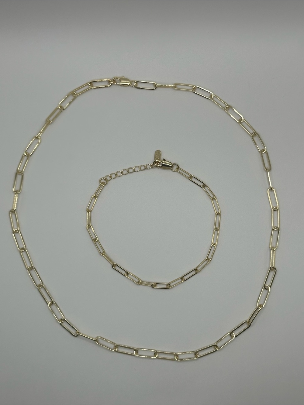 Gold Filled Paperclip Chain Necklace and Bracelet Set